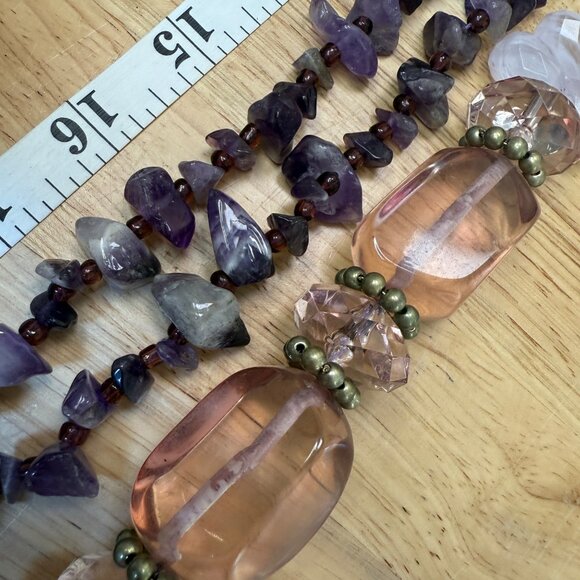Loft Multistrand Purple Amethyst Chip & Pink Bead Necklace With Silver Accents 1 - Picture 9 of 9